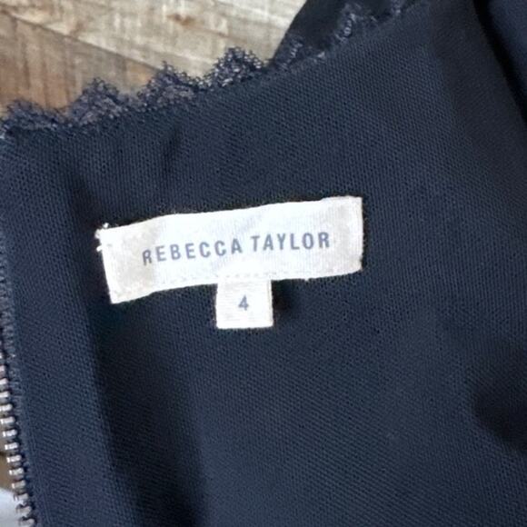 Rebecca Taylor Black Sleeveless V-Neck Sheath Sheer Lace Inset Dress Size 4 - Picture 7 of 9